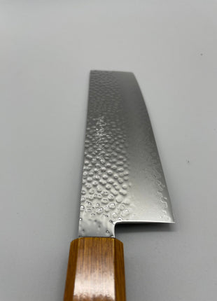 【菜切包丁】槌目ダマスカス 166mm 漆塗り（艶漆）八角柄