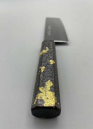 【菜切包丁】槌目ダマスカス 166mm 漆塗り（銀金箔）八角柄