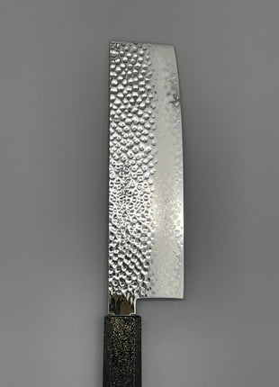 【菜切包丁】槌目ダマスカス 166mm 漆塗り（富士山と桜）八角柄