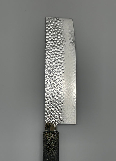 【菜切包丁】槌目ダマスカス 166mm 漆塗り（富士山と桜）八角柄