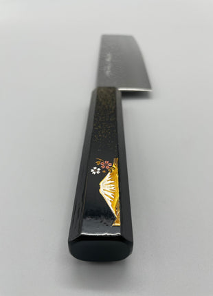 【菜切包丁】槌目ダマスカス 166mm 漆塗り（富士山と桜）八角柄