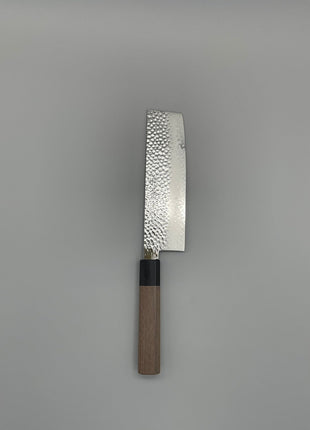 【菜切包丁】槌目ダマスカス 166mm 黒合板とくるみ八角柄