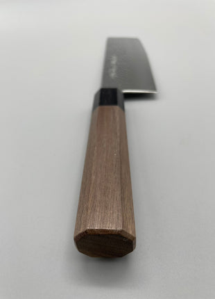 【菜切包丁】槌目ダマスカス 166mm 黒合板とくるみ八角柄