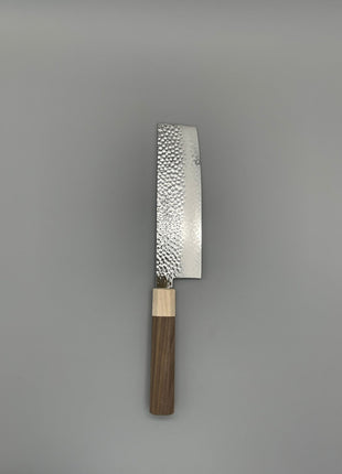 【菜切包丁】槌目ダマスカス 166mm メープルとくるみ八角柄