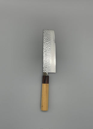 【菜切包丁】槌目ダマスカス 166mm マホガニーとけやき八角柄