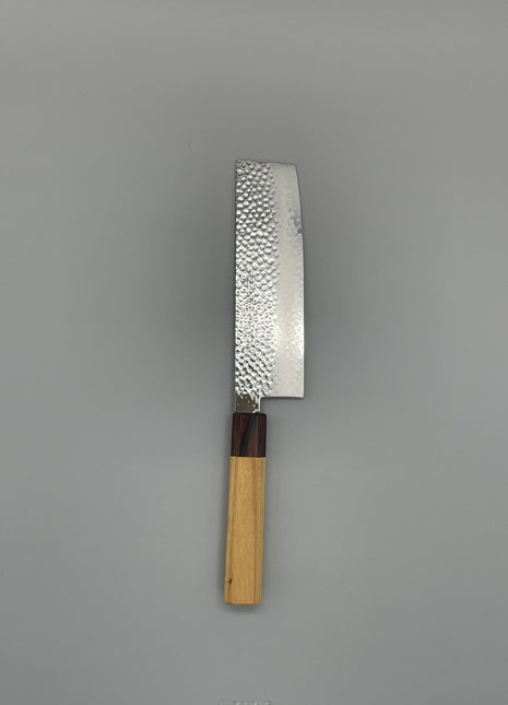 【菜切包丁】槌目ダマスカス 166mm マホガニーとけやき八角柄