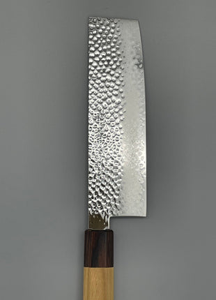 【菜切包丁】槌目ダマスカス 166mm マホガニーとけやき八角柄