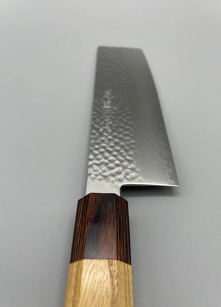 【菜切包丁】槌目ダマスカス 166mm マホガニーとけやき八角柄