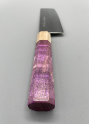 【菜切包丁】槌目ダマスカス 166mm メープルとスタビライズドウッド（ピンク）八角柄