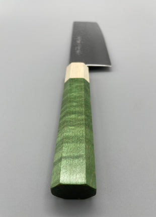 【菜切包丁】槌目ダマスカス 166mm メープルとスタビライズドウッド（グリーン）八角柄