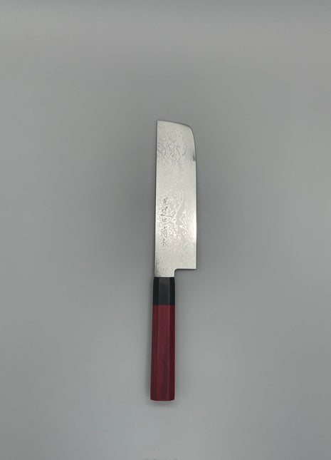 【菜切包丁】ダマスカス 162mm 黒合板と赤合板八角柄