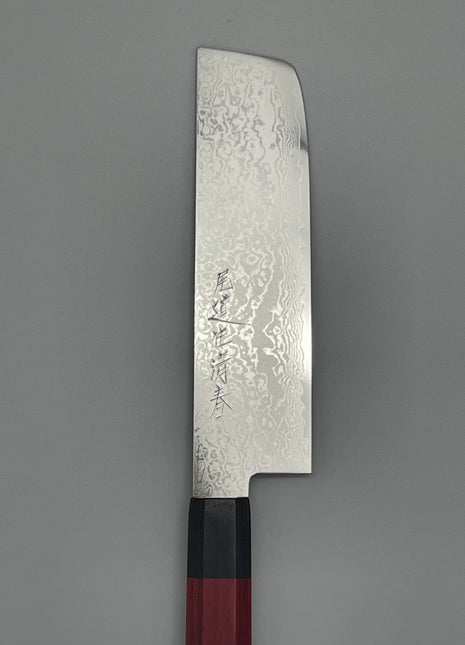 【菜切包丁】ダマスカス 162mm 黒合板と赤合板八角柄