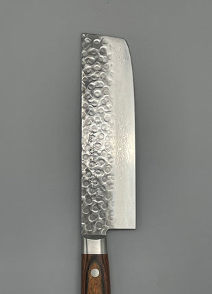 【菜切包丁】槌目ダマスカス 160mm 茶合板柄