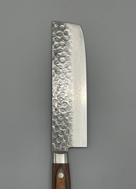 【菜切包丁】槌目ダマスカス 160mm 茶合板柄