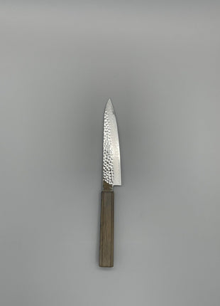 【ペティナイフ】槌目ダマスカス 150mm 漆塗り（透木目）八角柄