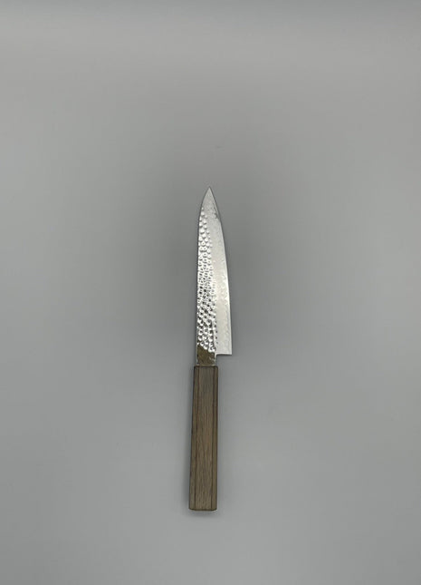 【ペティナイフ】槌目ダマスカス 150mm 漆塗り（透木目）八角柄