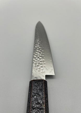 【ペティナイフ】槌目ダマスカス 150mm 漆塗り（火炎漆）八角柄