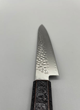 【ペティナイフ】槌目ダマスカス 150mm 漆塗り（赤烈火黒）八角柄