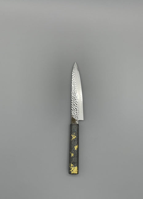 【ペティナイフ】槌目ダマスカス 150mm 漆塗り（銀金箔）八角柄