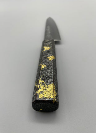 【ペティナイフ】槌目ダマスカス 150mm 漆塗り（銀金箔）八角柄