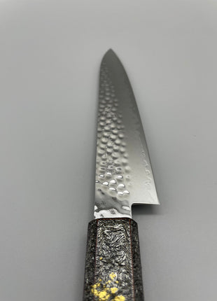【ペティナイフ】槌目ダマスカス 150mm 漆塗り（銀金箔）八角柄