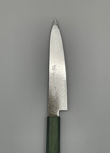 【ペティナイフ】ダマスカス 150mm 漆塗り（緑漆）八角柄