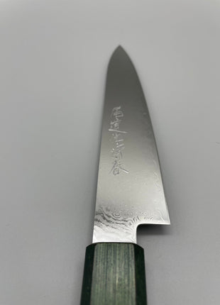 【ペティナイフ】ダマスカス 150mm 漆塗り（緑漆）八角柄