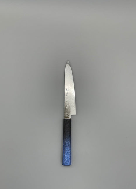 【ペティナイフ】ダマスカス 150mm 漆塗り（青烈火黒）八角柄