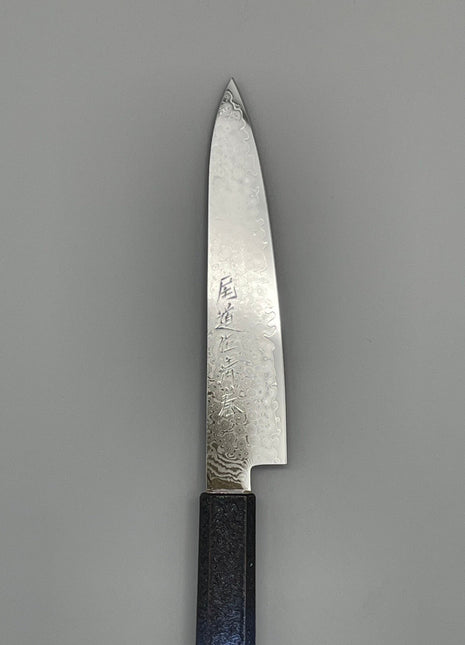 【ペティナイフ】ダマスカス 150mm 漆塗り（青烈火黒）八角柄