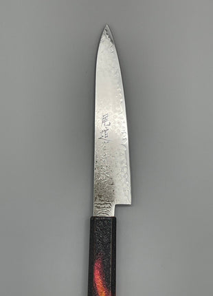 【ペティナイフ】ダマスカス 150mm 漆塗り（火炎漆）八角柄