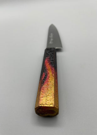 【ペティナイフ】ダマスカス 150mm 漆塗り（火炎漆）八角柄