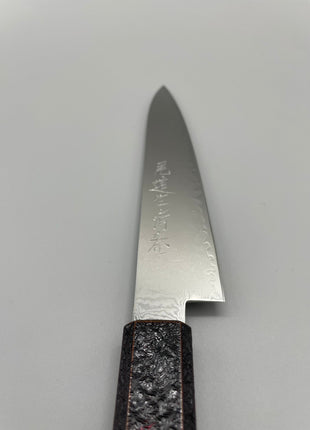 【ペティナイフ】ダマスカス 150mm 漆塗り（火炎漆）八角柄