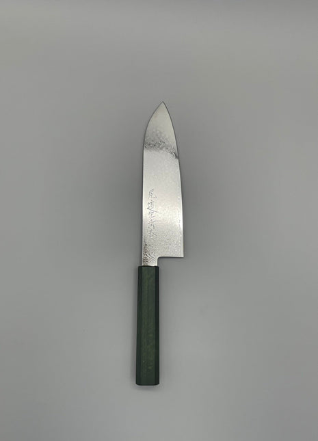 【三徳包丁】ダマスカス 185mm 漆塗り（緑漆）八角柄