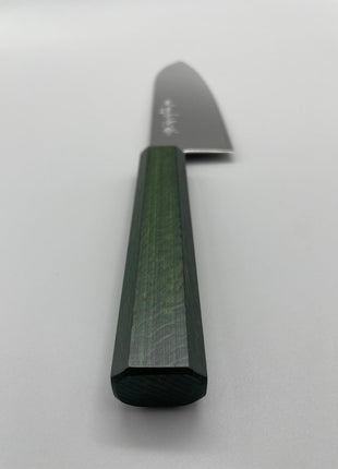 【三徳包丁】ダマスカス 185mm 漆塗り（緑漆）八角柄