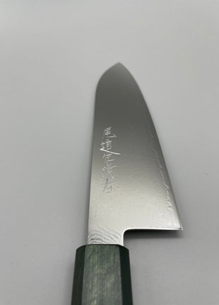 【三徳包丁】ダマスカス 185mm 漆塗り（緑漆）八角柄