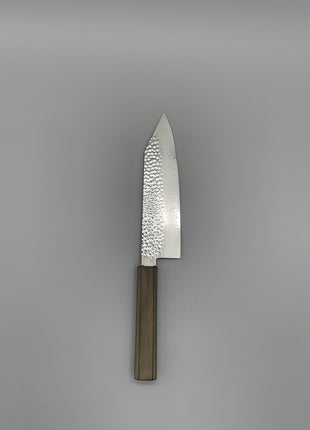 【切付包丁】槌目ダマスカス 183mm 漆塗り（透木目）八角柄