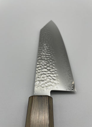 【切付包丁】槌目ダマスカス 183mm 漆塗り（透木目）八角柄