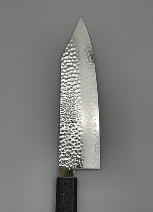 【切付包丁】槌目ダマスカス 183mm 漆塗り（赤烈火黒）八角柄