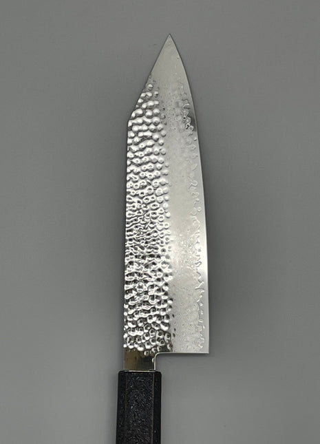 【切付包丁】槌目ダマスカス 183mm 漆塗り（赤烈火黒）八角柄