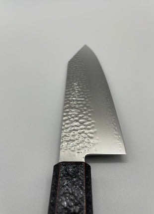 【切付包丁】槌目ダマスカス 183mm 漆塗り（赤烈火黒）八角柄