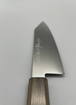 【切付包丁】ダマスカス 180mm 漆塗り（透木目）八角柄