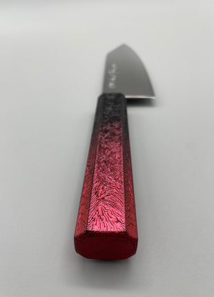 【切付包丁】ダマスカス 180mm 漆塗り（赤烈火黒）八角柄