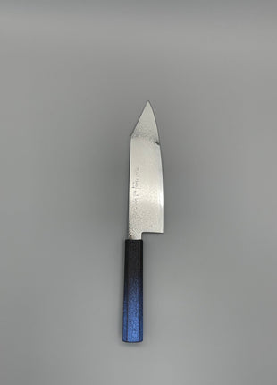 【切付包丁】ダマスカス 180mm 漆塗り（青烈火黒）八角柄