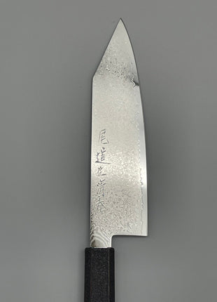 【切付包丁】ダマスカス 180mm 漆塗り（青烈火黒）八角柄