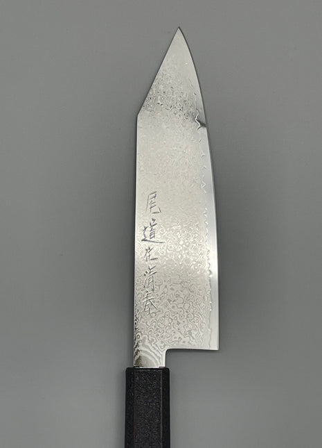 【切付包丁】ダマスカス 180mm 漆塗り（青烈火黒）八角柄