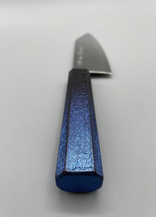 【切付包丁】ダマスカス 180mm 漆塗り（青烈火黒）八角柄