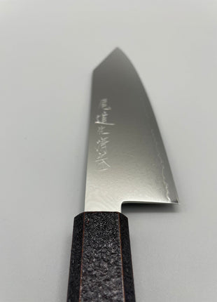 【切付包丁】ダマスカス 180mm 漆塗り（青烈火黒）八角柄