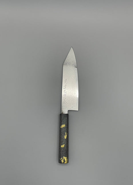 【切付包丁】ダマスカス 180mm 漆塗り（銀金箔）八角柄