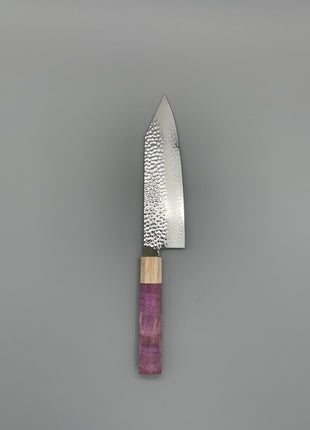 【切付包丁】槌目ダマスカス 180mm メープルとスタビライズドウッド（ピンク）八角柄