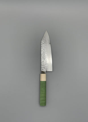 【切付包丁】槌目ダマスカス 180mm メープルとスタビライズドウッド（グリーン）八角柄